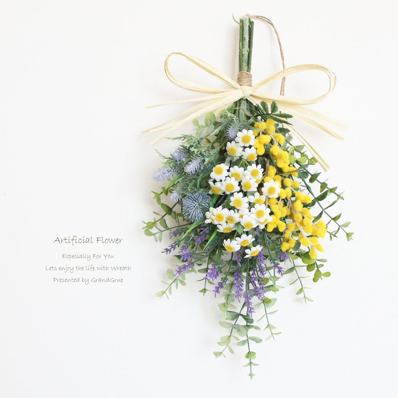 楽天市場】「送料無料」リース ミモザ 【Lサイズ】 造花 アーティ