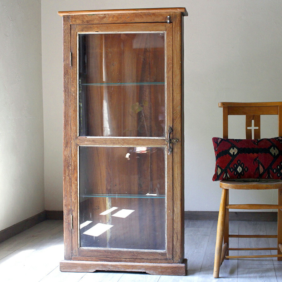 楽天市場】オールドチーク無垢材 ガラスキャビネット2D99 ナチュラル