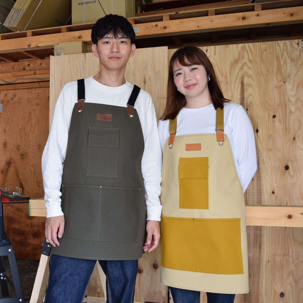 楽天市場】DIYワークエプロン ロング ベージュ×イエロー マルチ