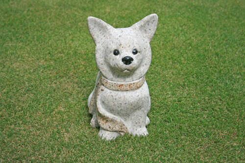 天然石 犬 石彫 置物 全長約40cm 庭園・玄関オブジェ 天然石 犬 石彫