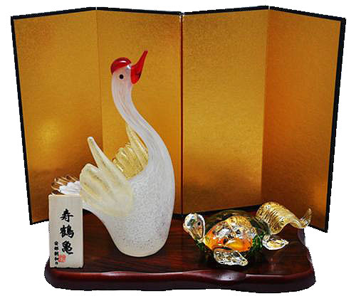 楽天市場】ビードロ鶴亀長寿飾り MG190 瀬戸取寄 置物 鶴 ツル 亀 かめ