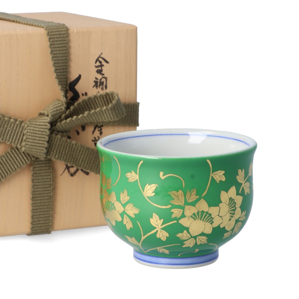 楽天市場】吉田美統【人間国宝】九谷焼ぐい呑み 金襴手花唐草 緑
