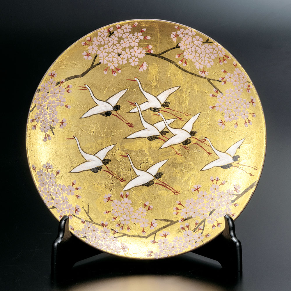 楽天市場】九谷焼 9号飾皿金箔鶴文（皿立付）/北村隆＜送料無料＞皿