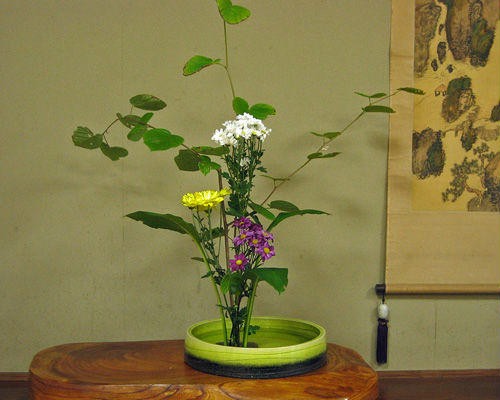 信楽焼 水盤 花器 10号 萌黄ガラス切立 丸 陶器 池坊 嵯峨御流 生け花