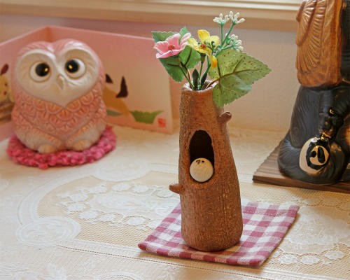 信楽焼 一輪挿し ふくろう 枝型 フクロウ 小さい 花瓶 陶器 おしゃれ