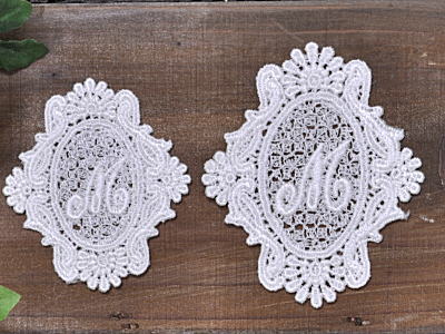 MY mama イニシャルモチーフ ケミカルレース ワッペン おしゃれ