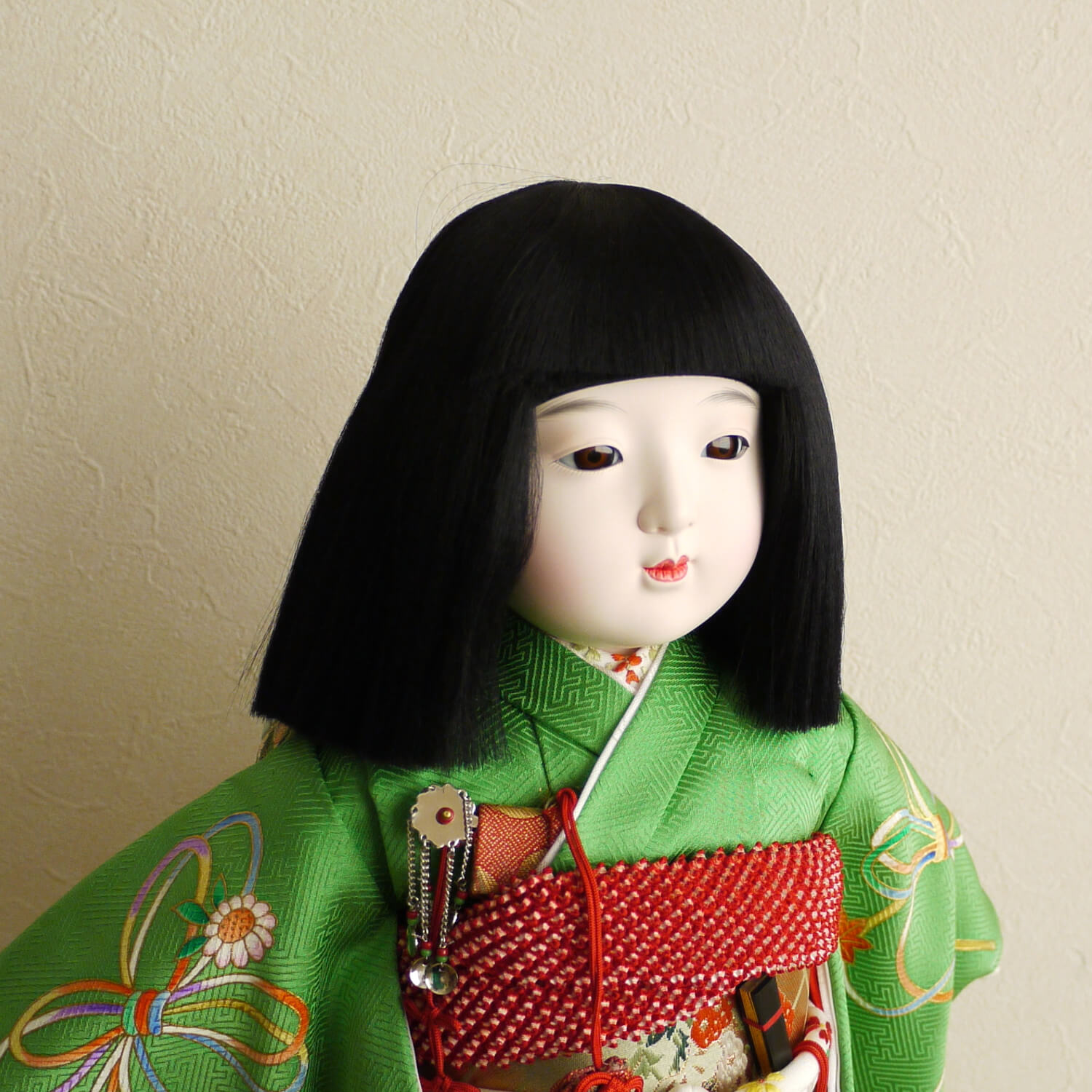 市松人形 元賀章介 12号尺二正絹別染め くす玉 台 女の子 上品 童 増村