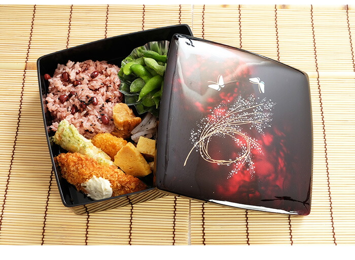 みよし漆器本舗 紀州塗り 6.5寸 胴張 三段 重箱 別甲 かすみ蝶 シール