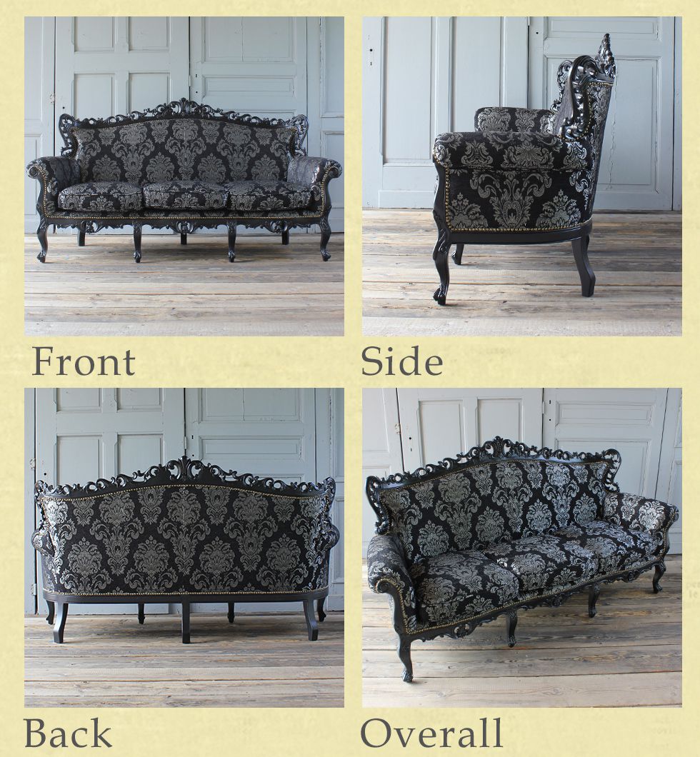 ロココ ソファ 3人掛け アンティーク 猫脚 ロマンチック プリンセス