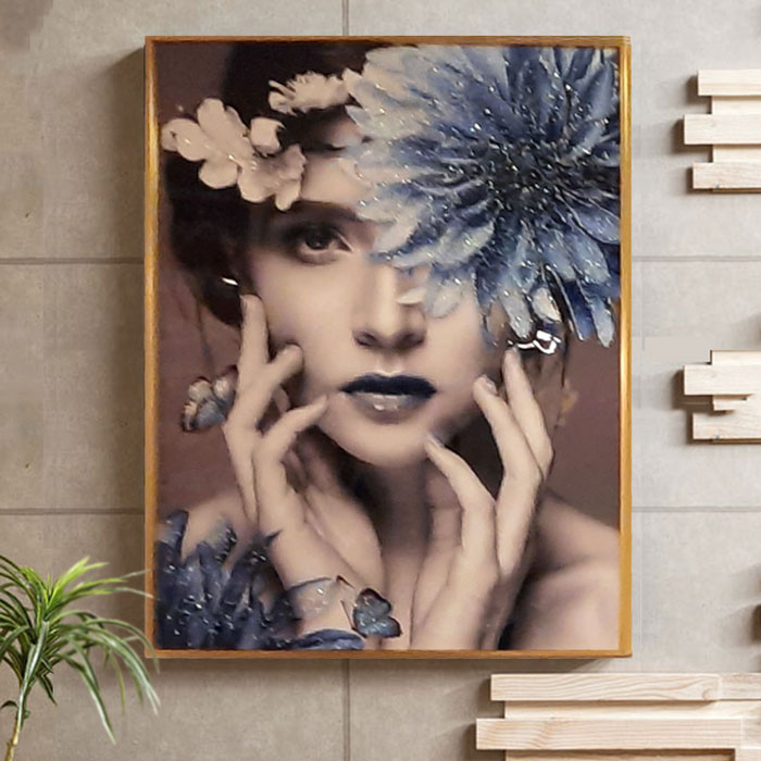 60×80cm金フレーム付おしやれでモダンなアートパネル・水晶絵、