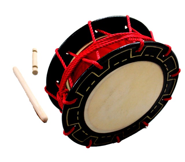 エイサー用締め太鼓 赤牛皮 直径25cm×高さ11cm バチ1本・くさび1個付き