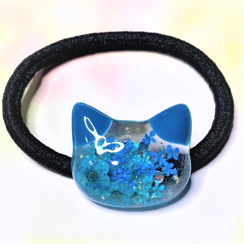 ねこちゃんヘアゴム 猫 ドライフラワー フラワー 髪飾り お花ネコ