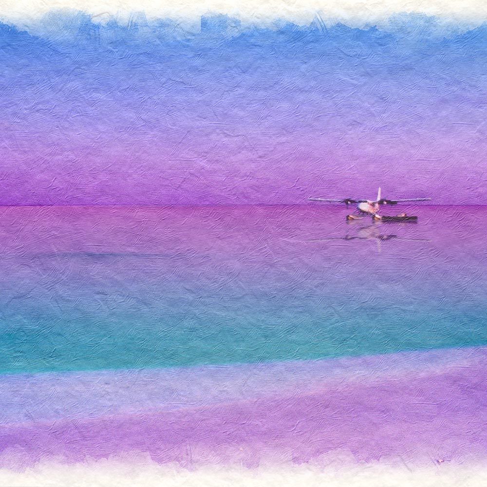 アートパネル 海 和紙の絵写真 「珊瑚礁の夕暮れの水上飛行機」 夏 海