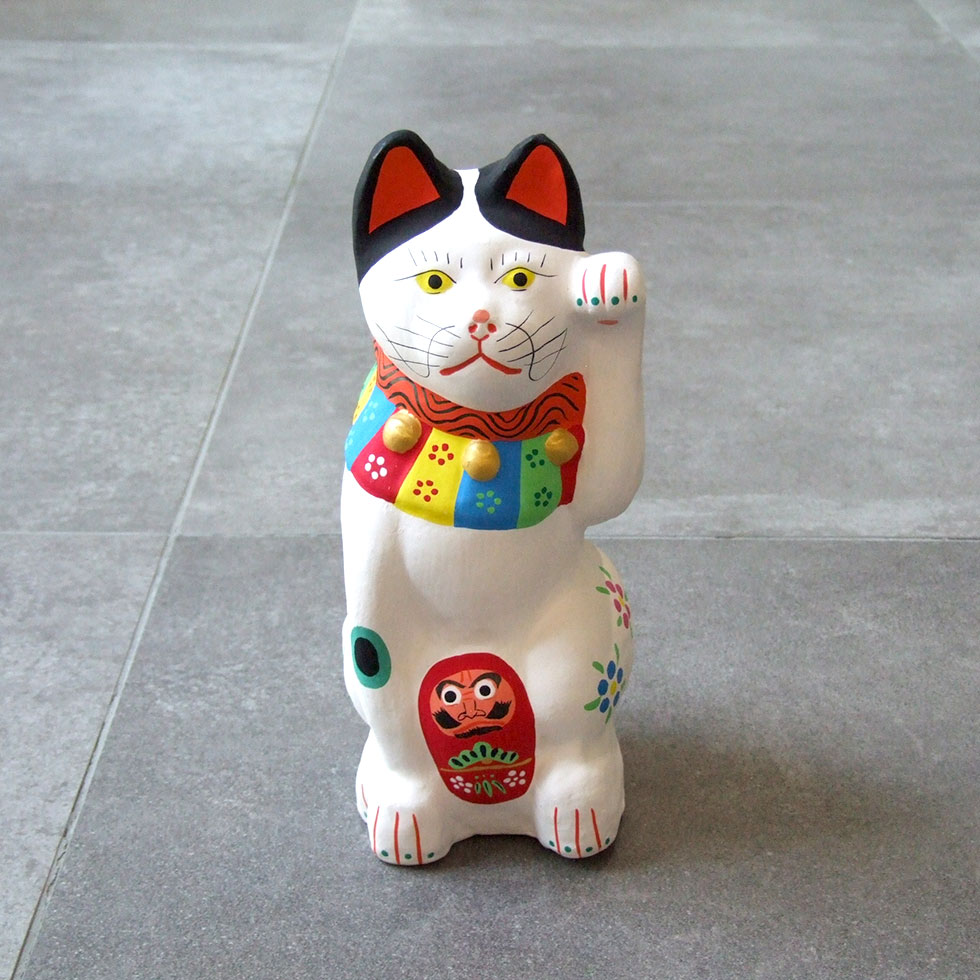 郷土玩具 民藝 福島県 工房千想 招き猫福鈴 特大 白 縁起物 置物 開運