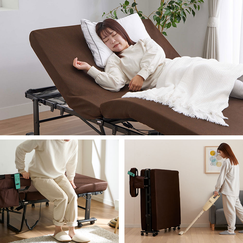 折りたたみベッド セミシングル 電動ベッド 手すり付き 組立簡単