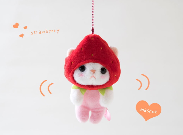 ぬいぐるみマスコット いちごコスチューム 白猫 フルーツ猫 choochoo
