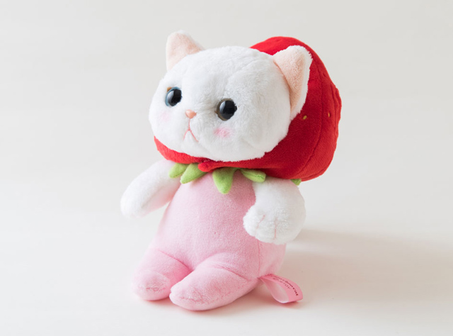 ぬいぐるみ いちごコスチューム 白猫 Sサイズ フルーツ choochoo本舗