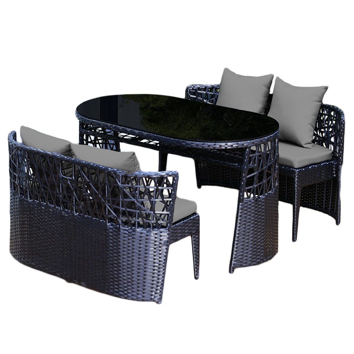 ラタン調 ガーデンファニチャー テーブルセット 4人掛け 長丸形