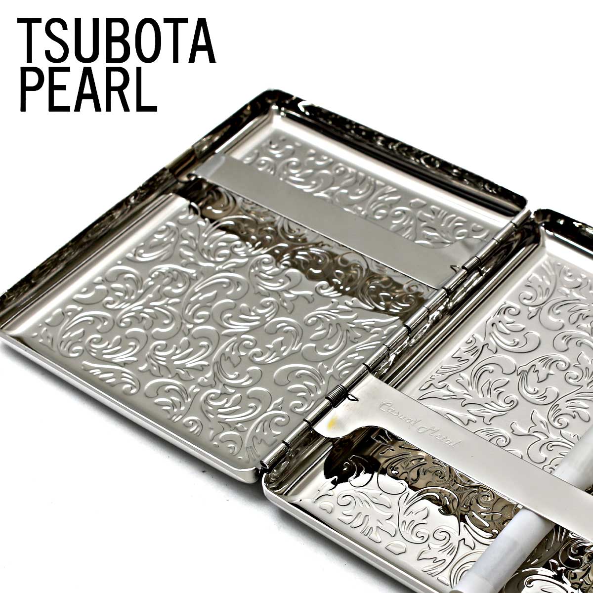 坪田パール シガレットケース カジュアルメタル アラベスク 20本 100mm