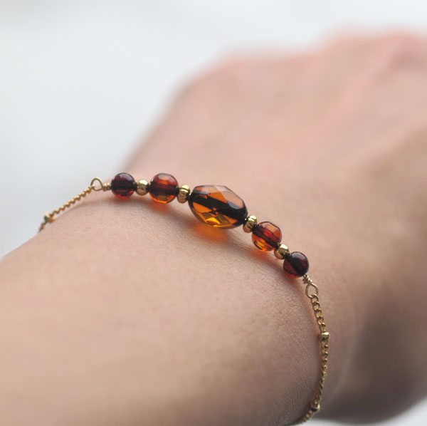 天然琥珀 アンティークゴールドアンバー ブレスレット gold 天然石