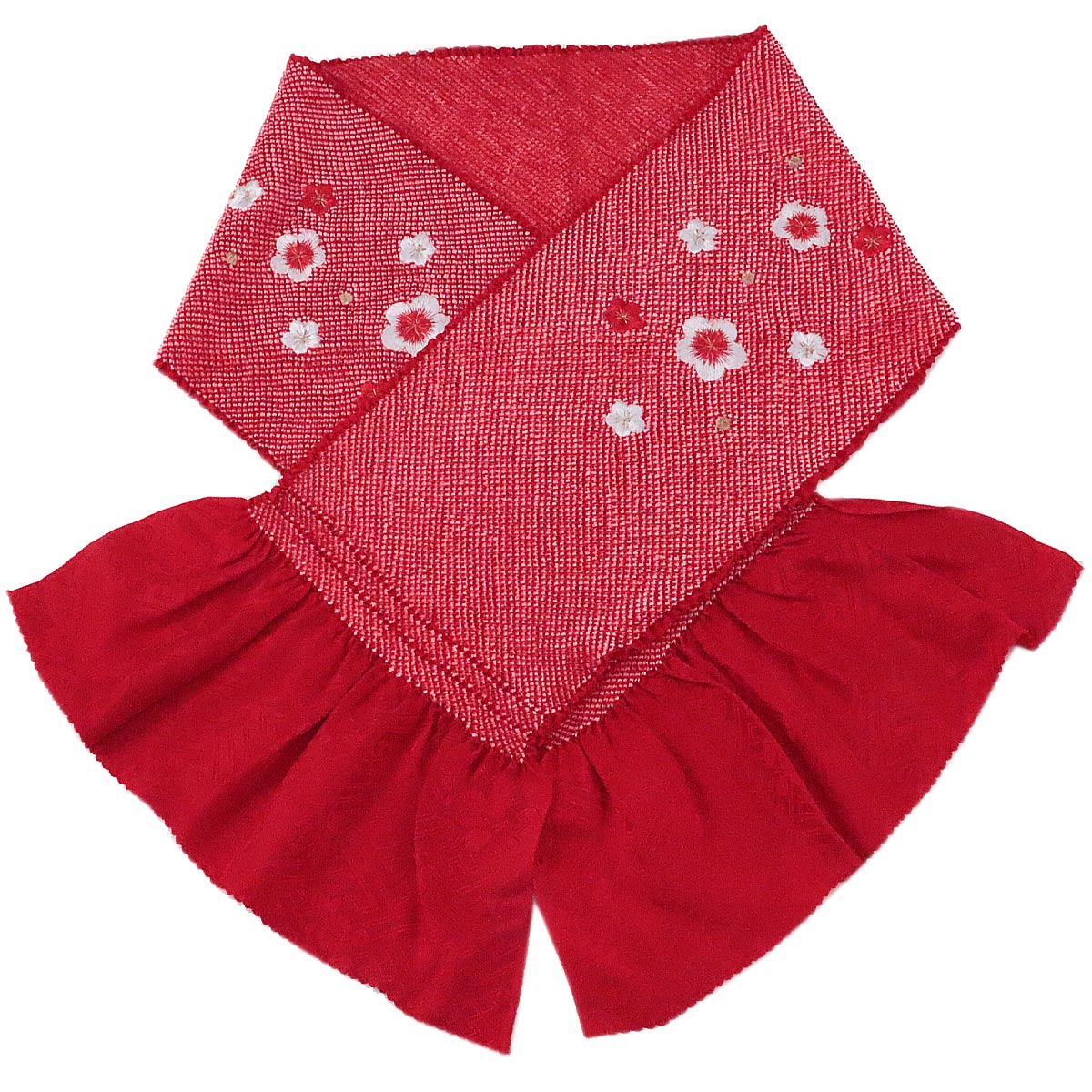 総絞り帯揚げ 振袖用 -2M- 正絹 鹿の子絞り 四つ巻き 刺繍入り 絹100