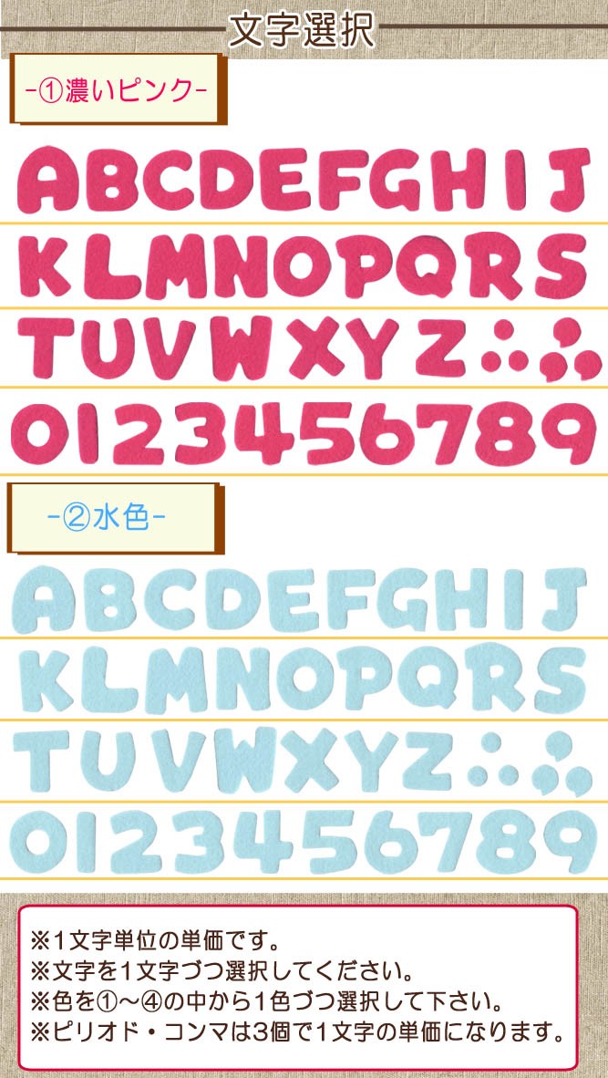 フェルトアルファベット・数字ワッペン 小 ・ 文字ワッペン 入園入学
