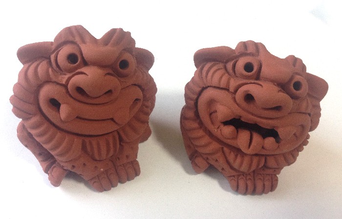 シーサー置物 ペアシーサー 素焼き 笑顔 厄除け 魔除け お守り 沖縄お