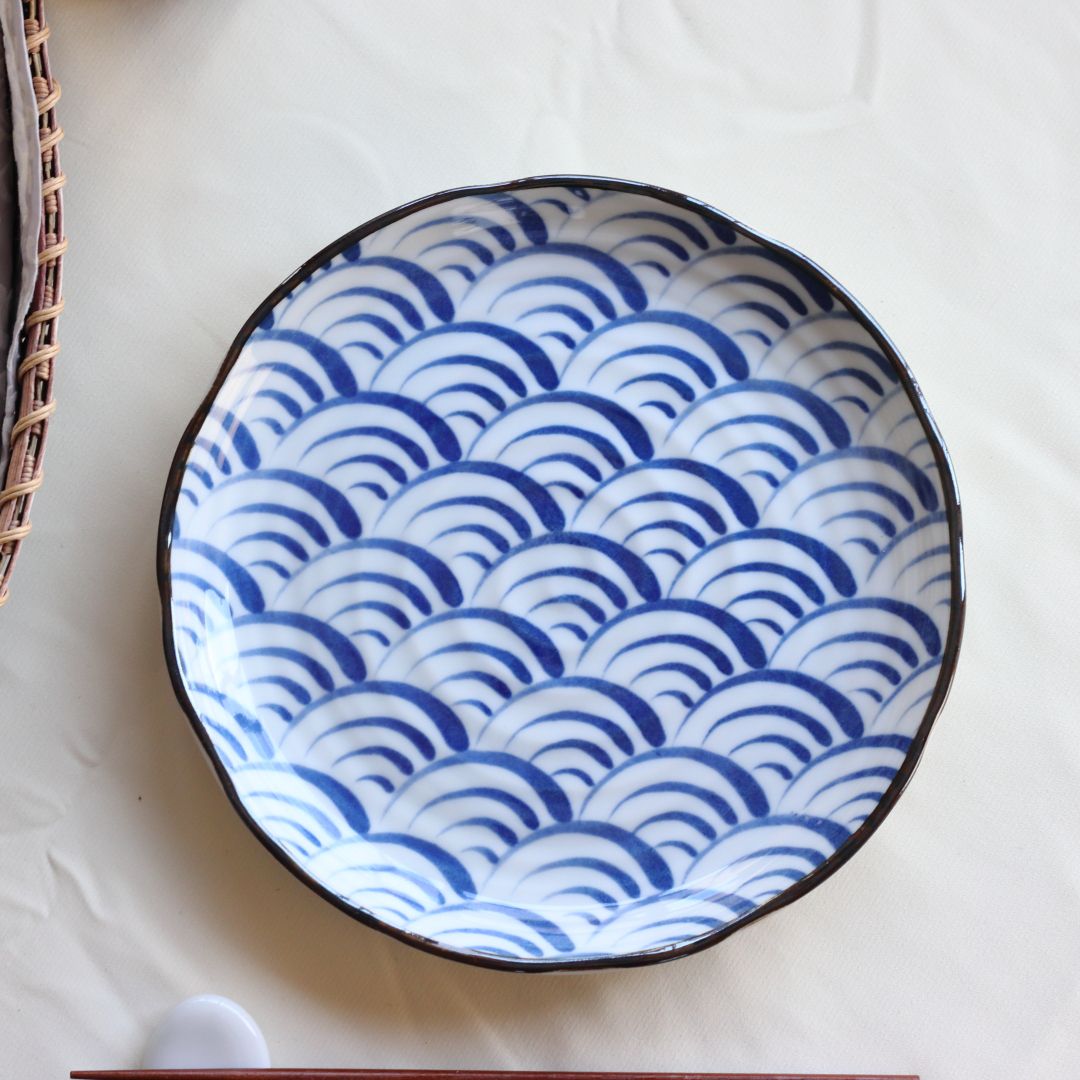 藍縄文 中皿 21.5cm 日本製 美濃焼 7.0寸皿 プレート ラウンド 丸皿
