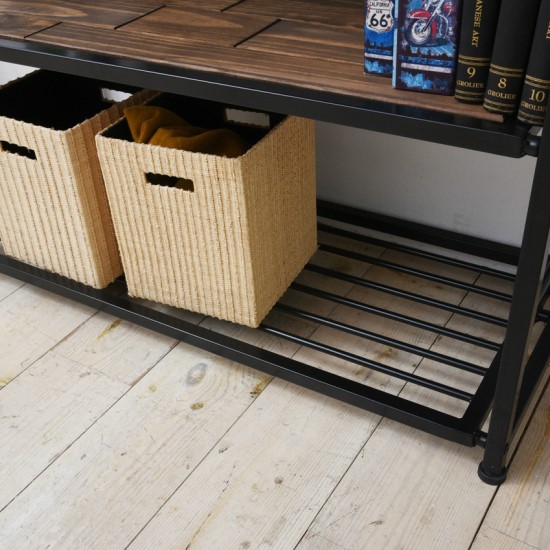 天然木 アイアン 3段 ラック 幅90 奥行34.7 高さ75 木製 スチール 収納