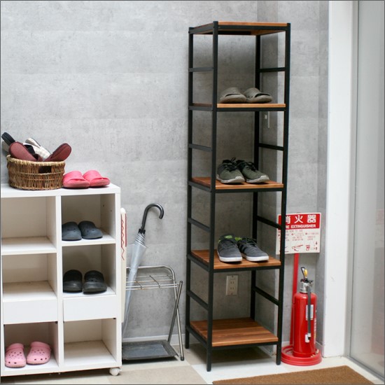 天然木 アイアン 5段ラック 幅40 奥行40 棚 ラック シェルフ 木製