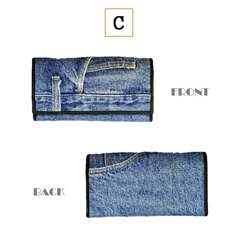 デニム 長財布 ロングウォレット B 財布 リメイク ジーンズ 一点物