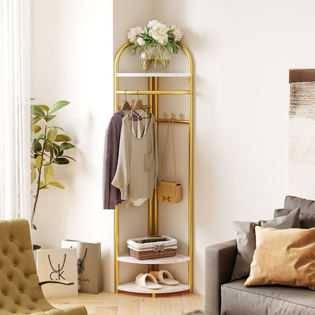 送料無料 スタイリッシュゴールドハンガーラック コーナーラック 韓国
