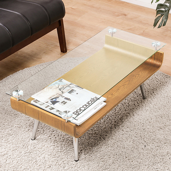 テーブル ガラス 木製 センターテーブル 曲げ木 ガラステーブル 強化