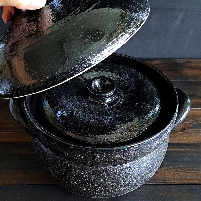 炊飯土鍋 4合 萬古焼 利行黒釉 ごはん鍋 ガス火専用 4合炊き 土鍋炊飯