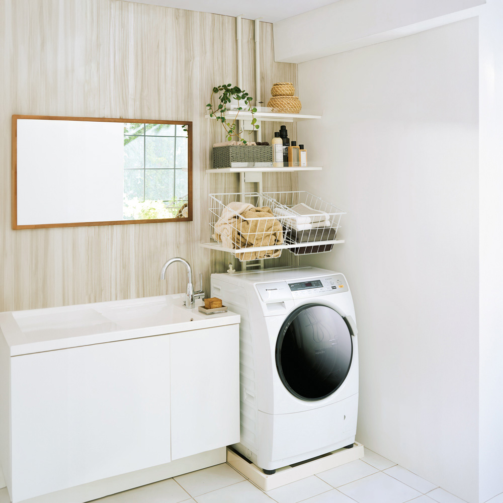 dinos（ディノス） 伸縮 ラック 防水パン対応 可動 ドラム式洗濯機