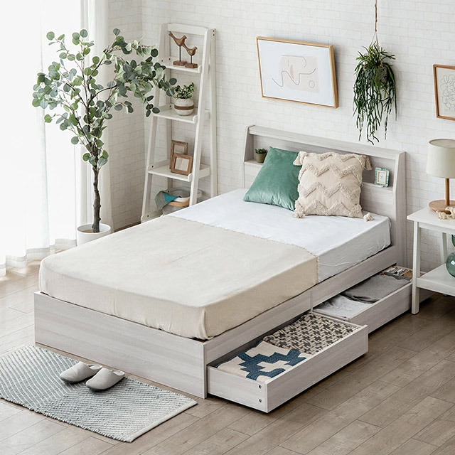 MODERN DECO（モダンデコ） ベッド シングルベッド 照明付き 収納付き