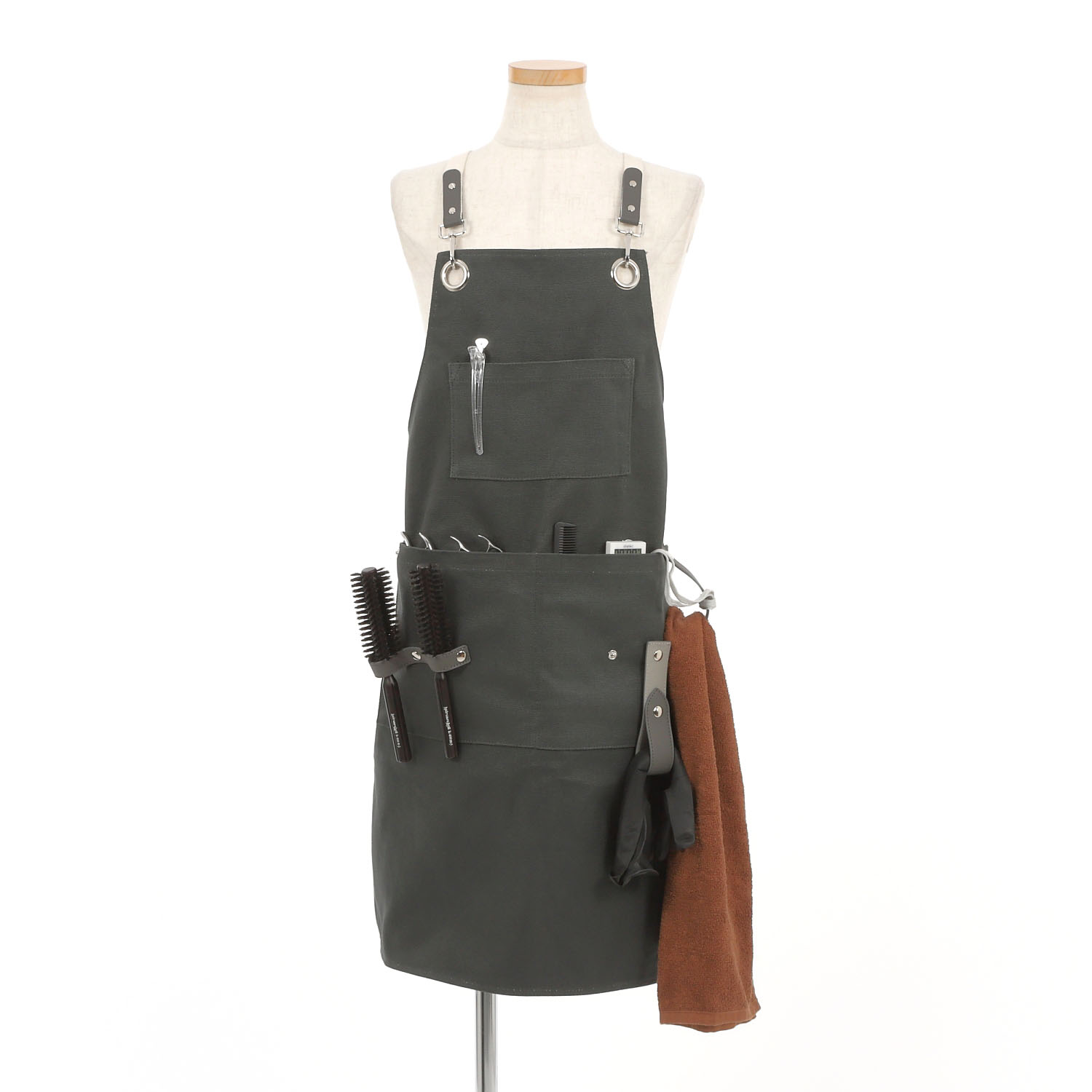 DEEDS エプロン 美容師 シザーホルダー付きエプロン グレー 4丁入れ