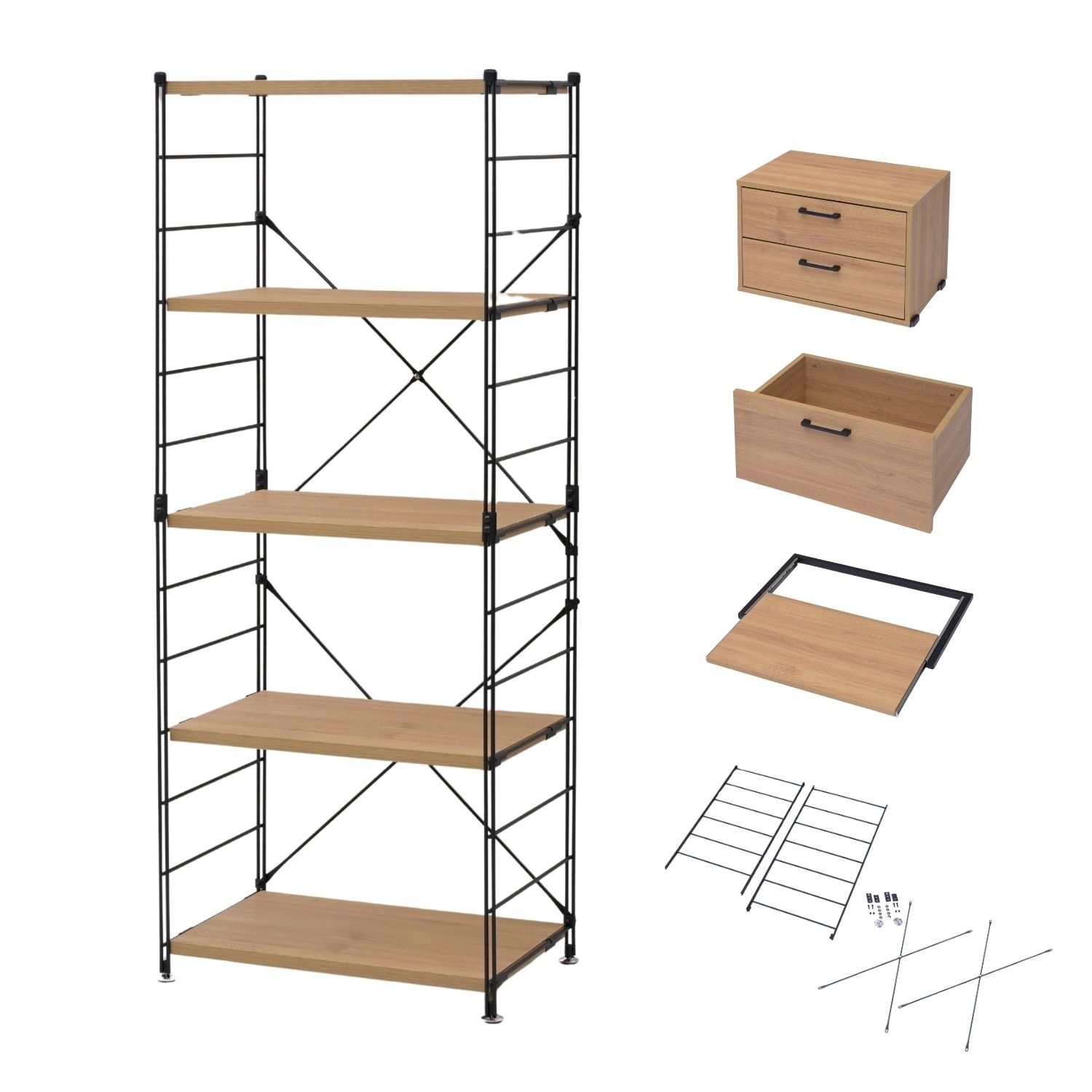 山善（YAMAZEN） ラック キッチンラック 木製棚板 5段 セット 幅65