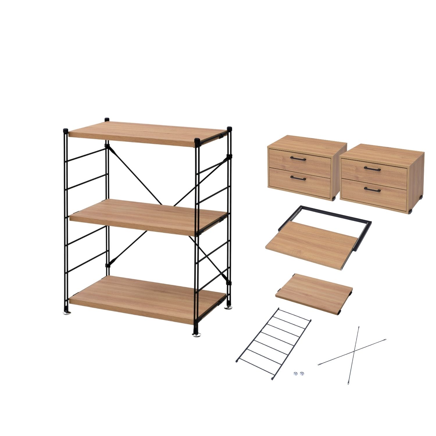 山善（YAMAZEN） ラック キッチンラック 木製棚板 3段 引き出し2個