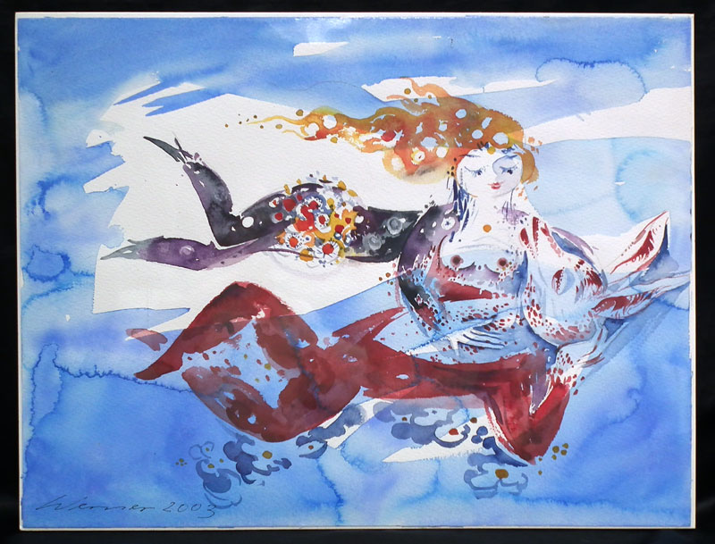 マイセン ハインツ・ヴェルナー 直筆 水彩画 アクロバットトリオ