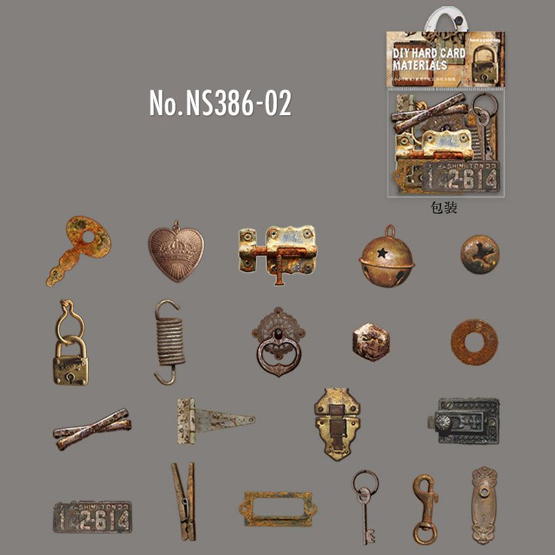 コラージュ 素材 デザイン ペーパー ボタン タグ 金具 数字 時計 歯車