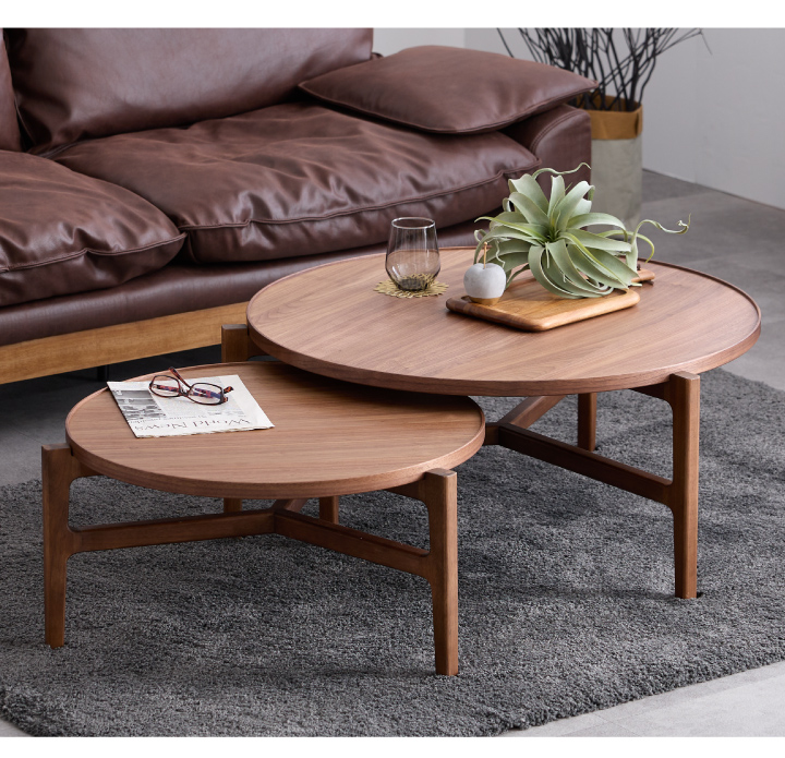 丸テーブル センターテーブル 90 70 セット おしゃれ 天然木 丸形 円型