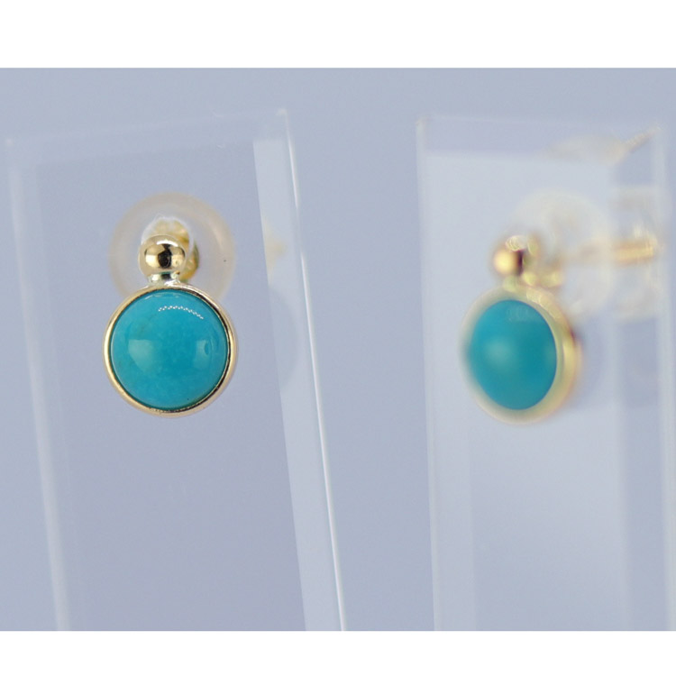 K18 ピアス ターコイズ トルコ石 一粒 スタッドピアス 覆輪留め
