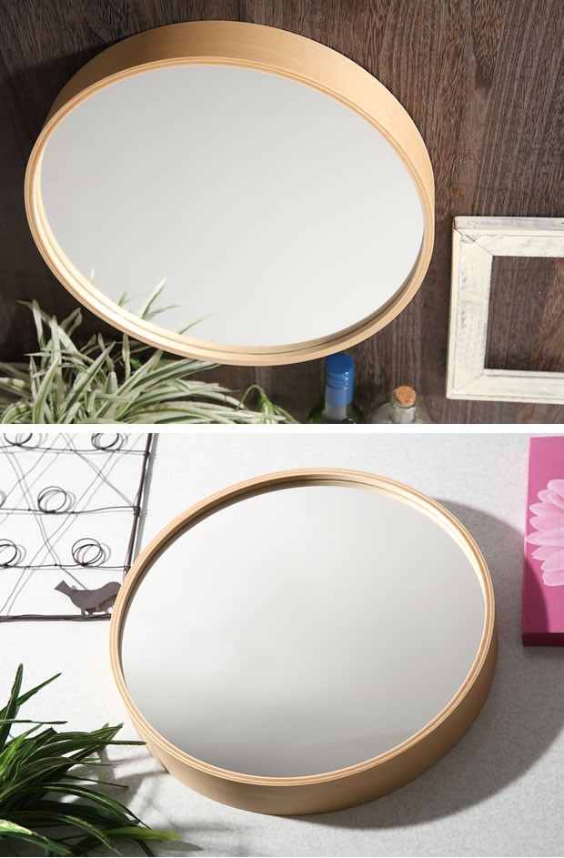 加藤木工 鏡 壁掛け ミラー ウォールミラー 丸 木製 フレーム 木枠