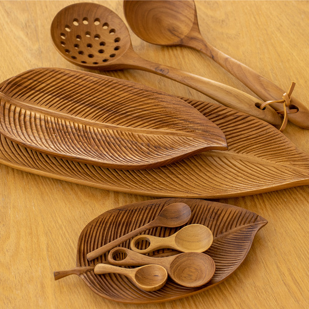 チークリーフプレート M ウッドコレクション Wood Collection 木 木製