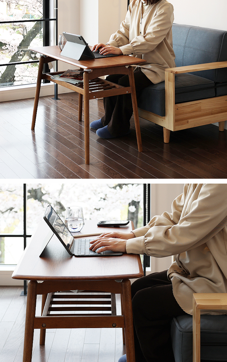 ソファテーブル 高さ60cm 収納付き 幅90 奥行45 木製 天然木