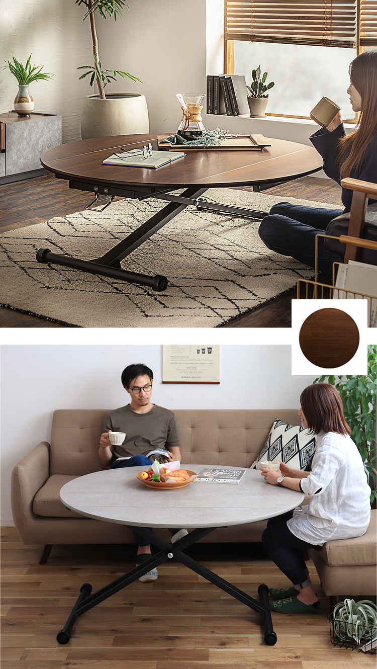 昇降式テーブル ガス圧 無段階昇降 折りたたみ 丸テーブル 円形 幅