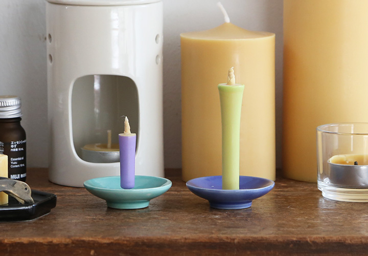 高澤ろうそく 九谷焼ろうそく立て 5色 皿型 燭台 和ろうそく 火立て