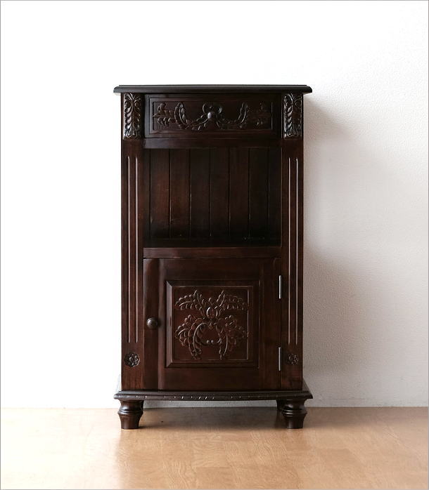 電話台 花台 アンティーク調 玄関 ハイスタンド 木製 キャビネット 扉