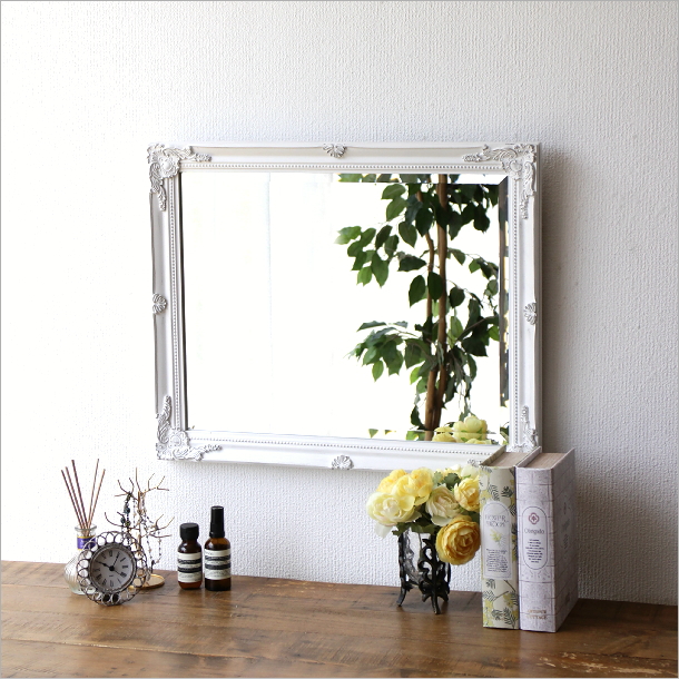 ウォールミラー ホワイト 白 壁掛けミラー 鏡 壁掛け アンティーク